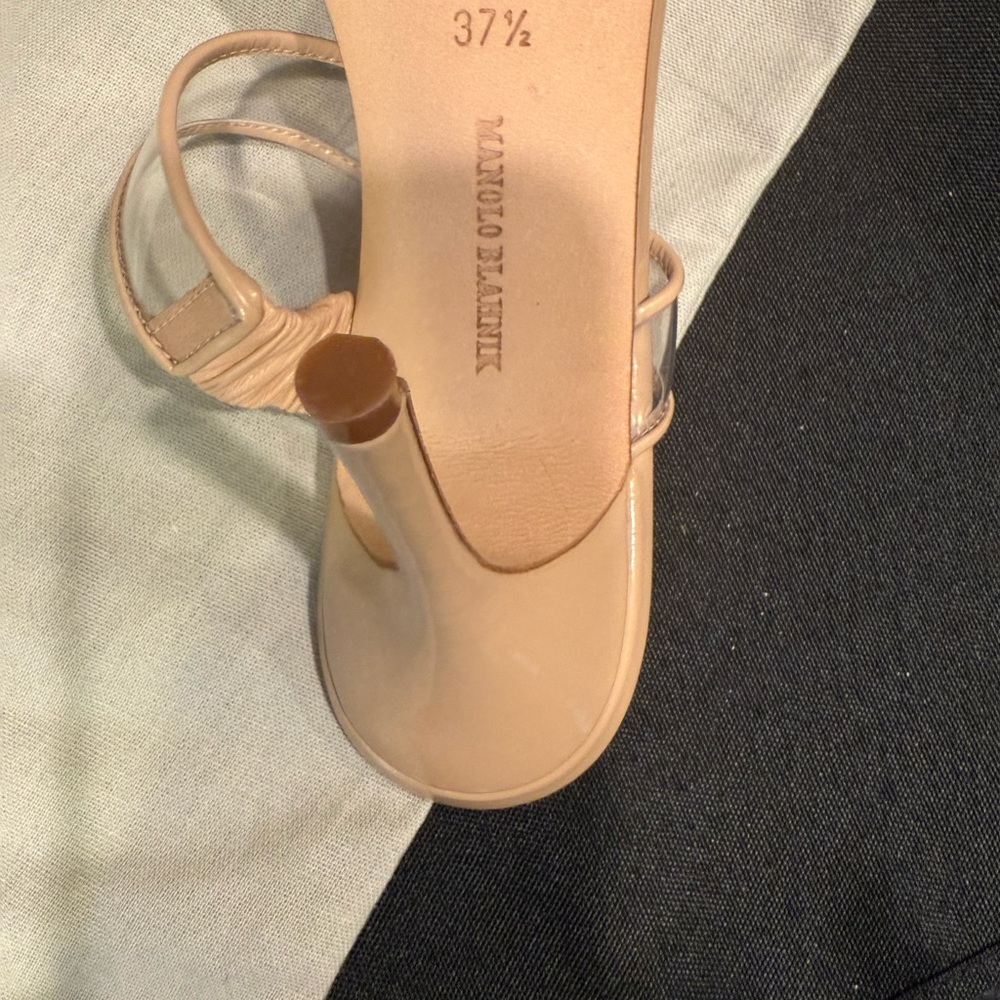 Manolo Blahnik Cream Tan Heels Stiletto Mule - Picture 11 of 13